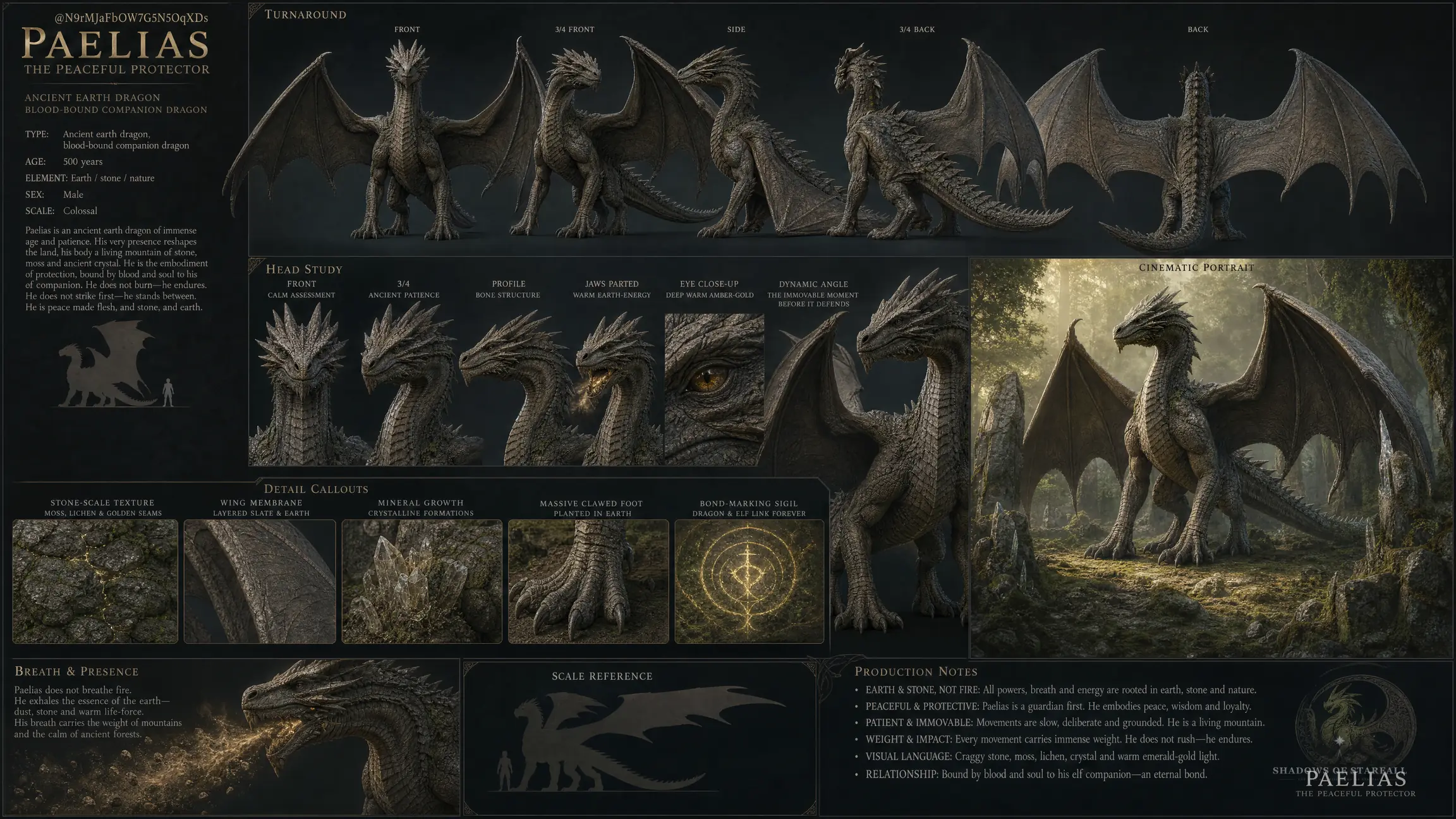 Design-Sheet des Drachen Paelias