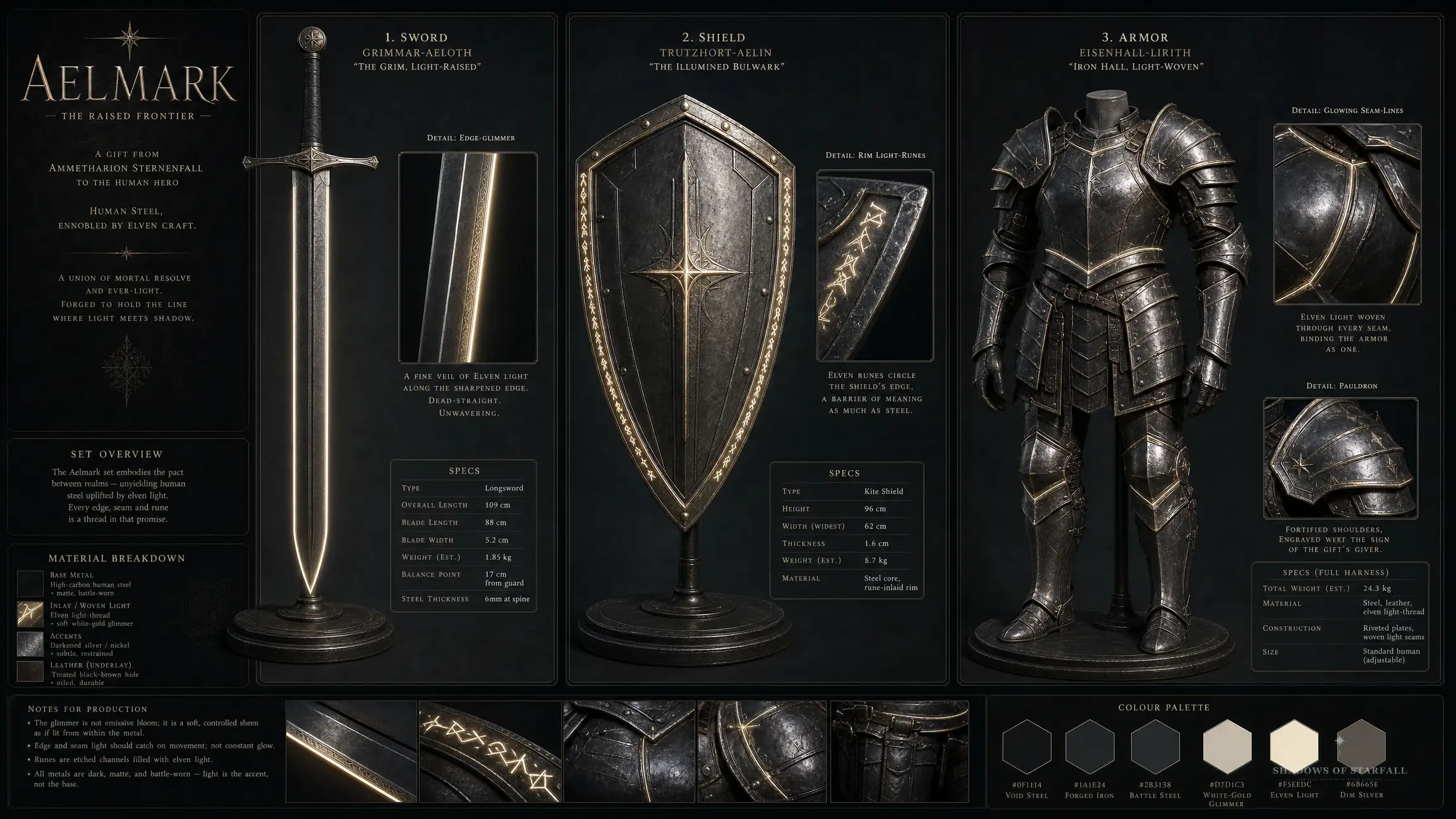 Design-Sheet des Artefakts Aelmark-Set