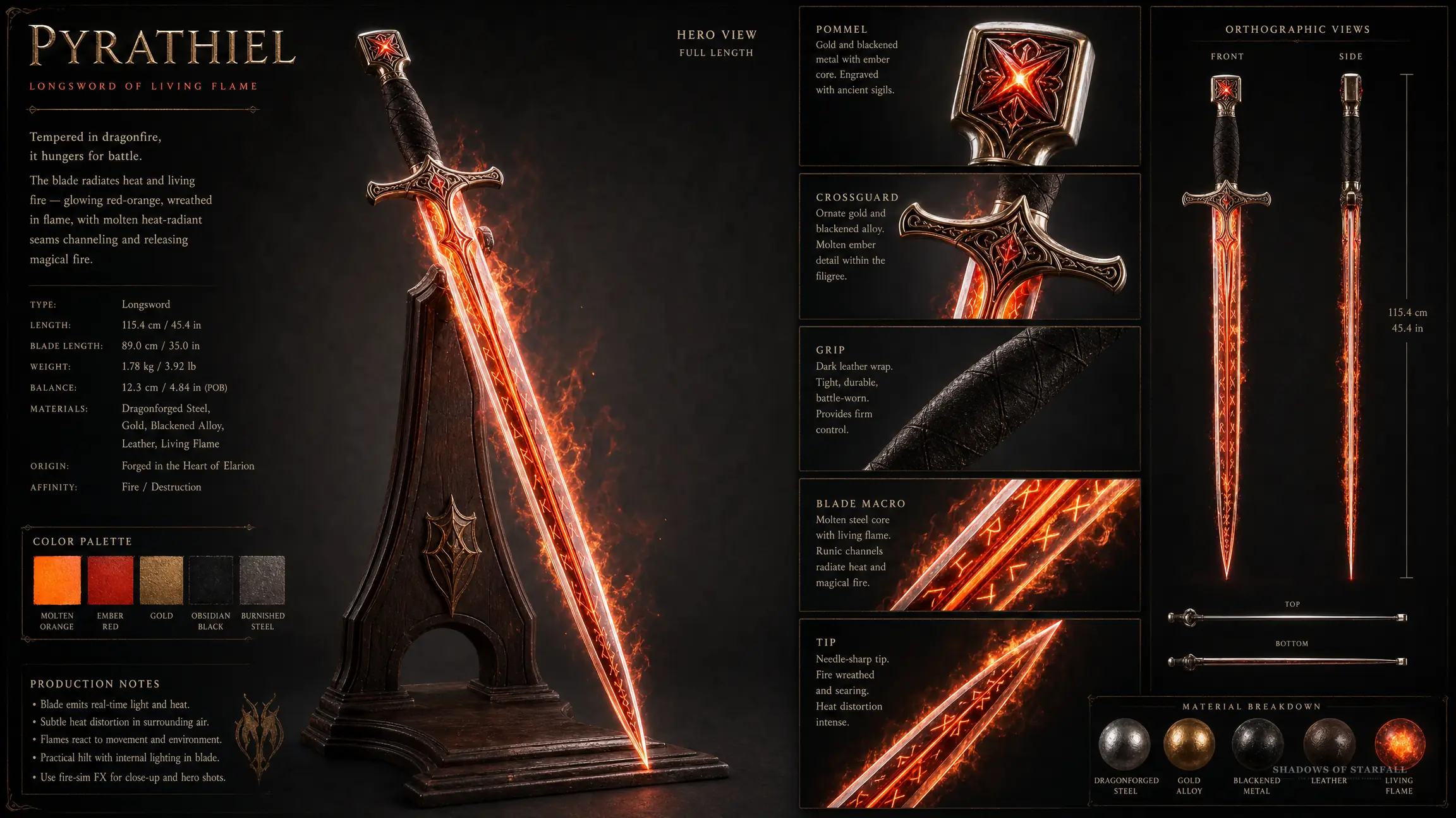 Design-Sheet des Artefakts Pyrathiel